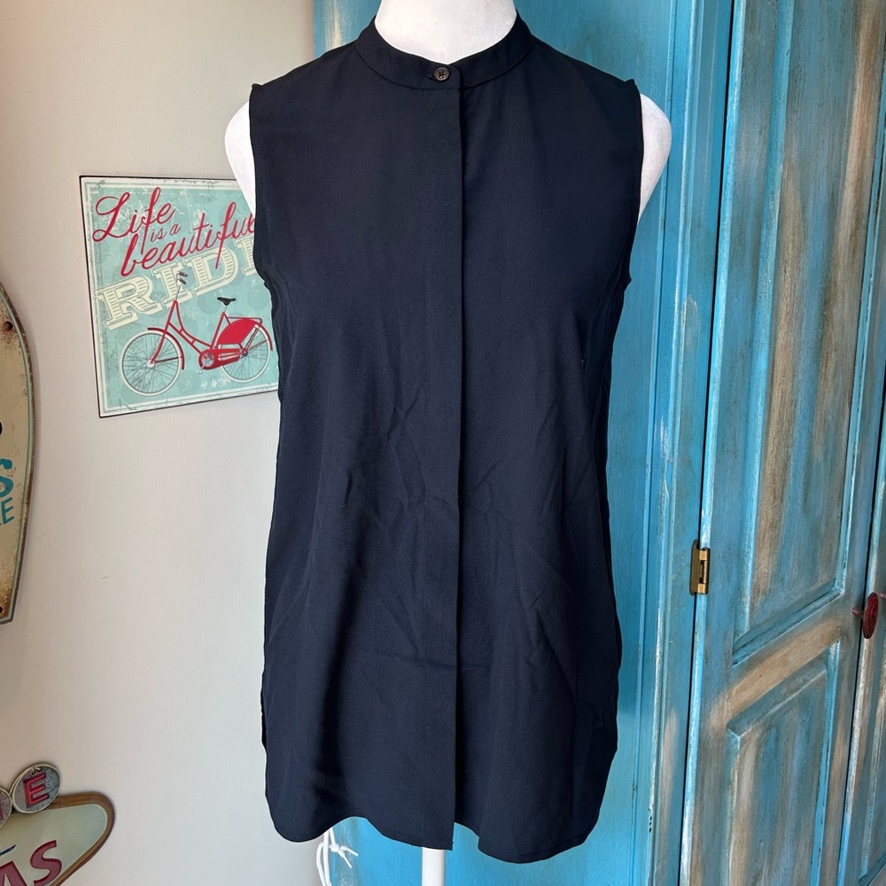 Tory Burch Navy Sleeveless Button Down Blouse